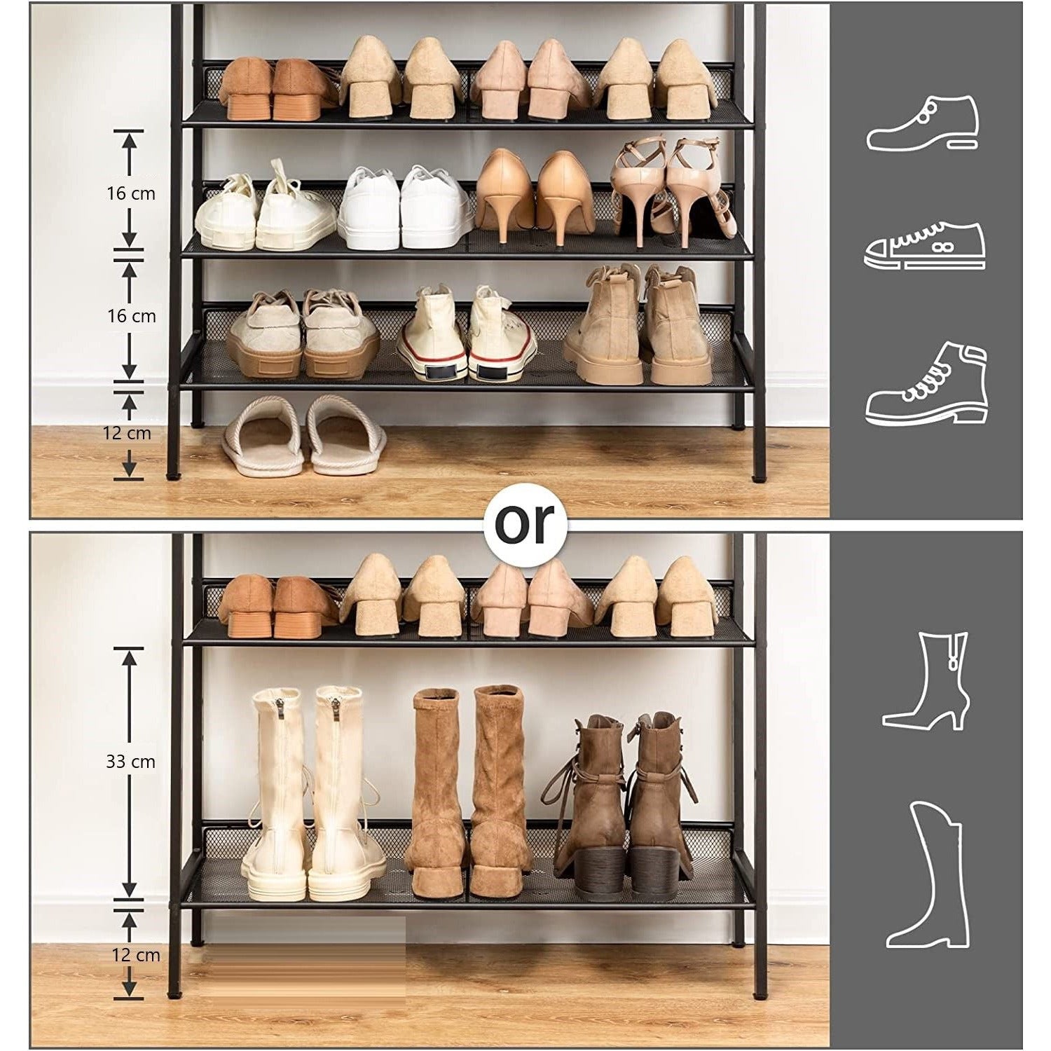 5-Tier Shoe Rack, Industrial Shoe Organizer Storage Bench