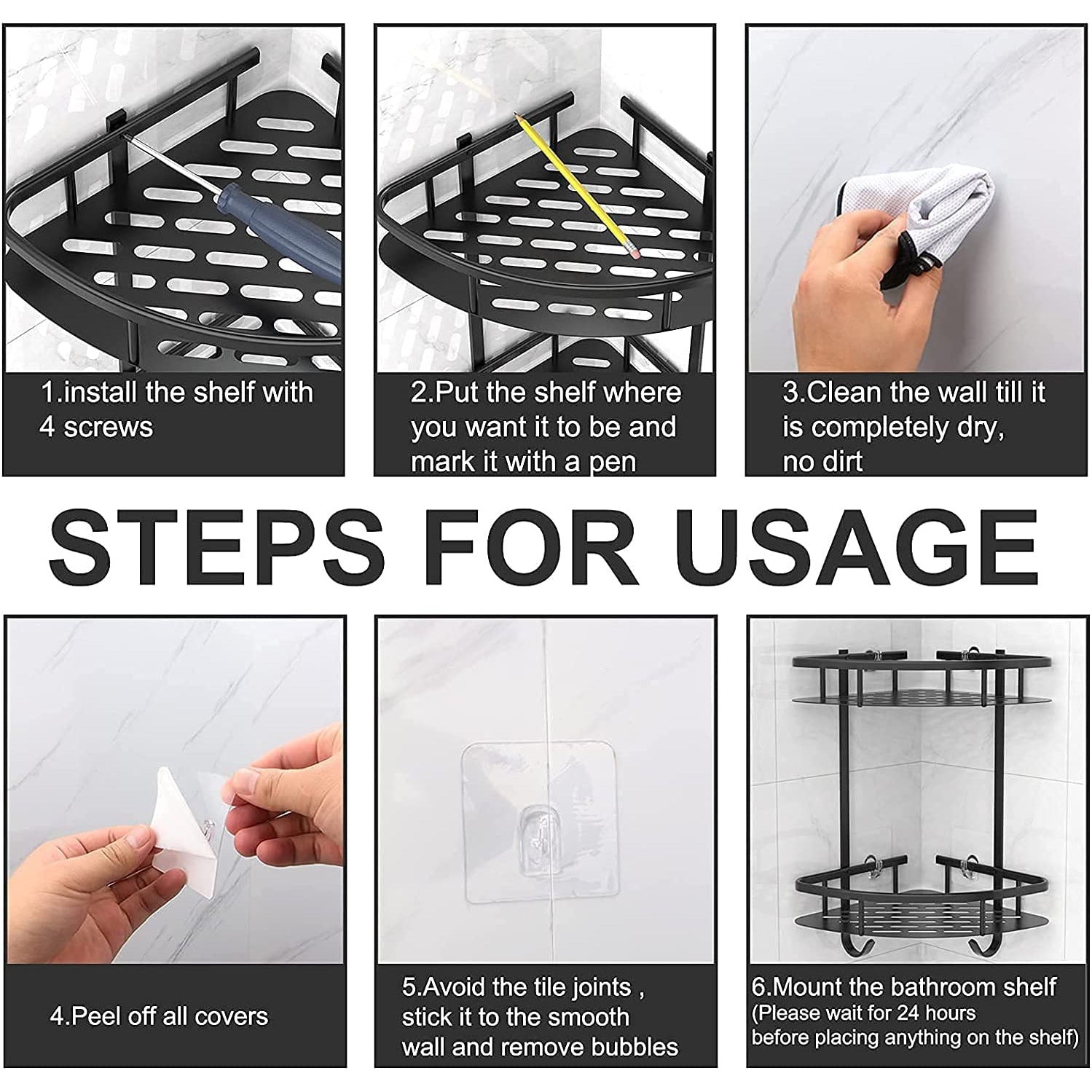 2 Pack Aluminum Adhesive Shower Caddy Corner Shelf Storage Rack for Bathroom