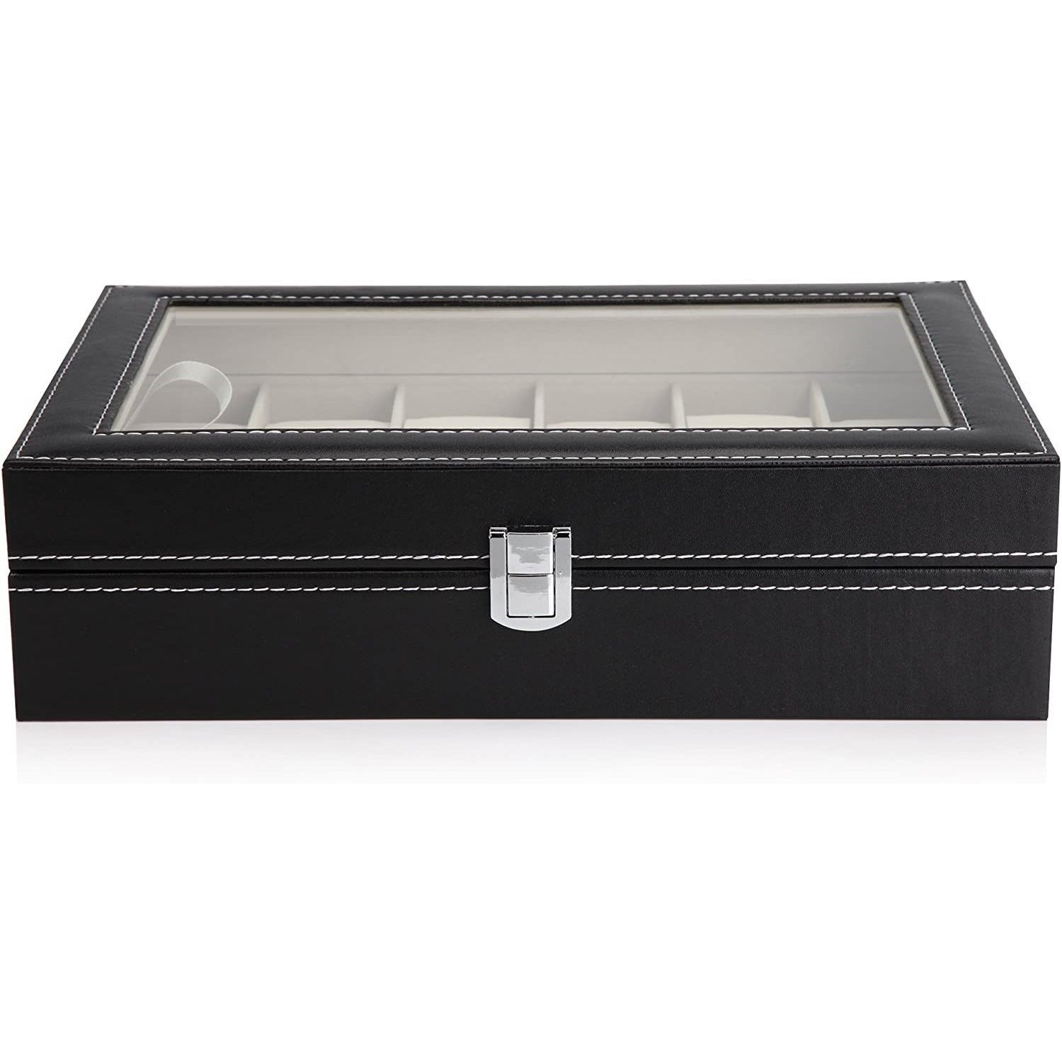 Black PU Leather Watch Organizer Display Storage Box Cases for Men & Women (12 slots)