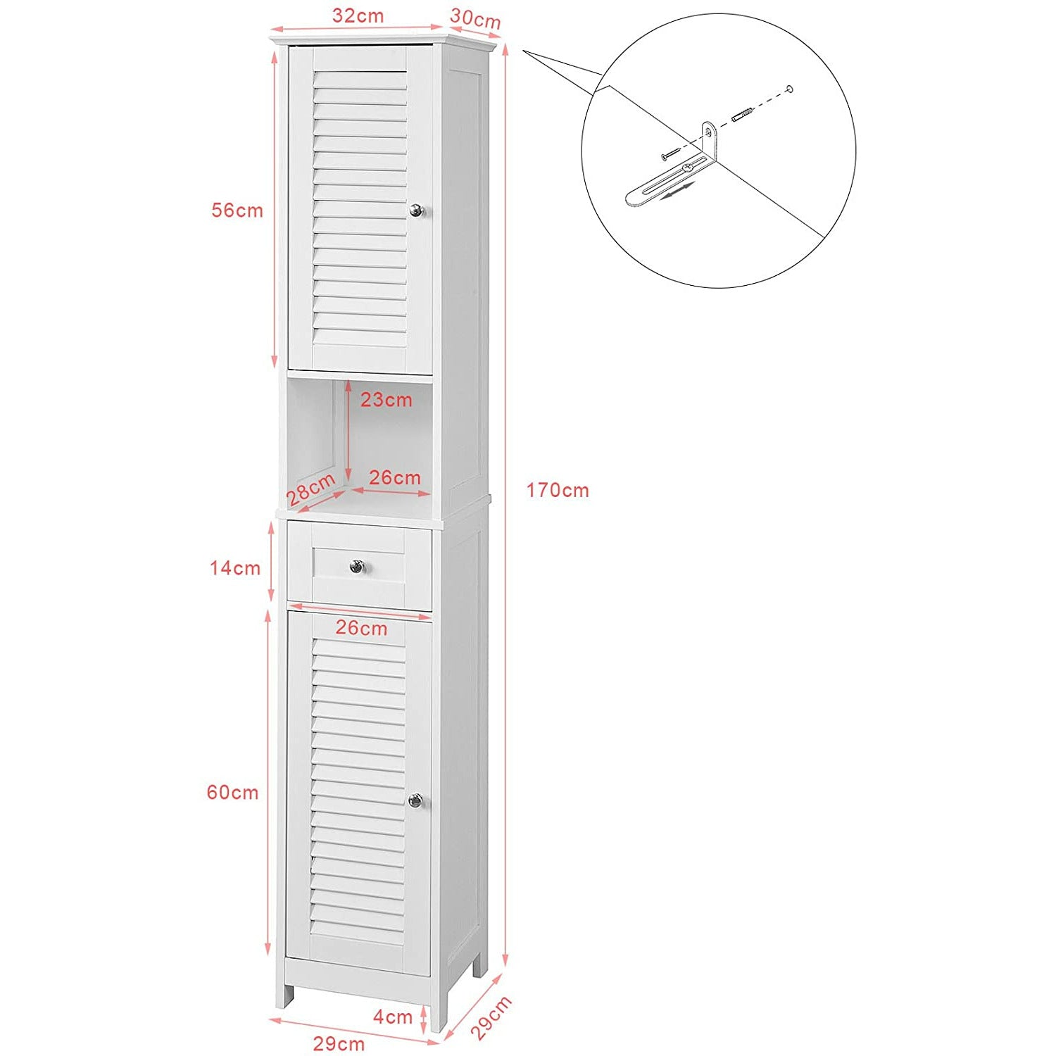 Freestanding Tall Bathroom Cabinet 170x32x30 cm
