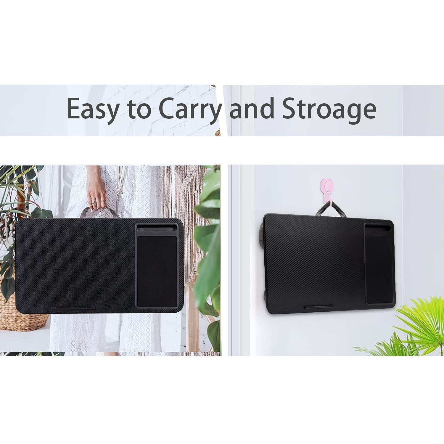 Portable Laptop Desk with Device Ledge, Mouse Pad and Phone Holder for Home Office (Black, 40cm)