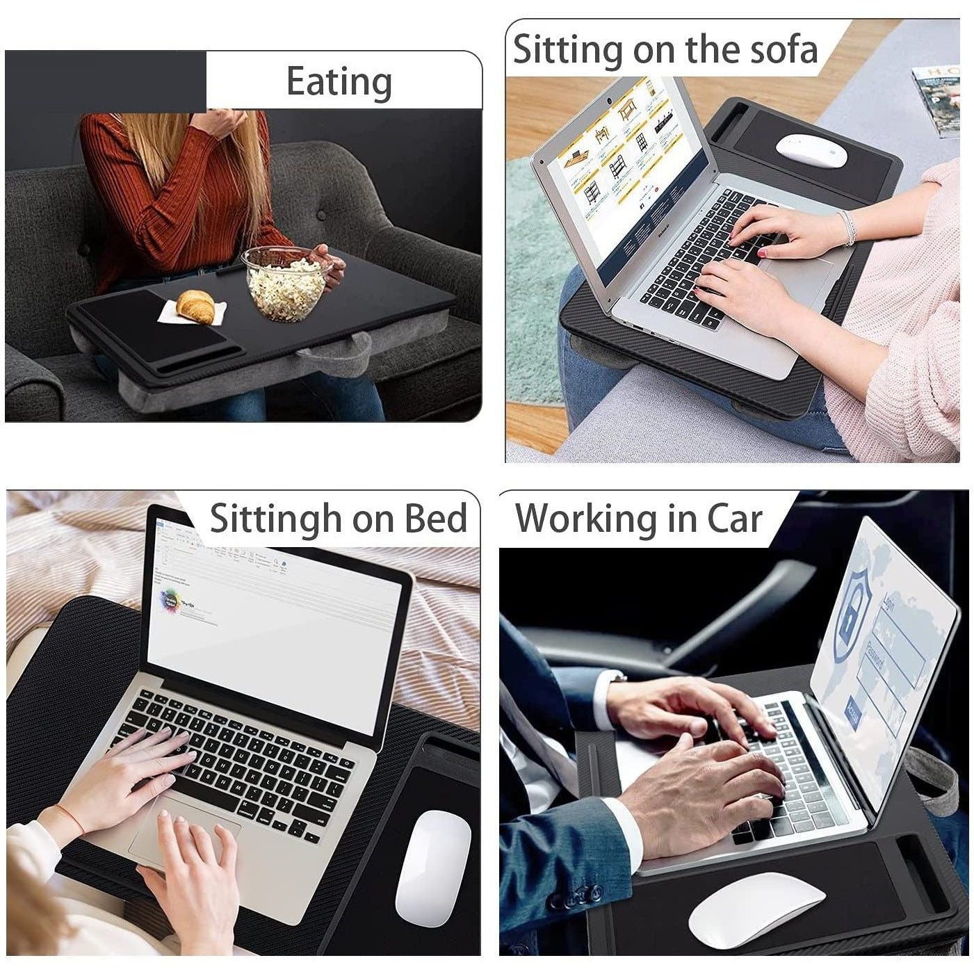 Portable Laptop Desk with Device Ledge, Mouse Pad and Phone Holder for Home Office (Black, 40cm)