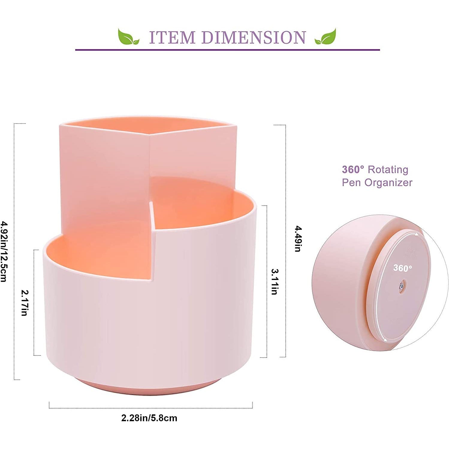 360 degree rotating multi-functional pen holder with 3 separate layer for office desk organiser (Pink)