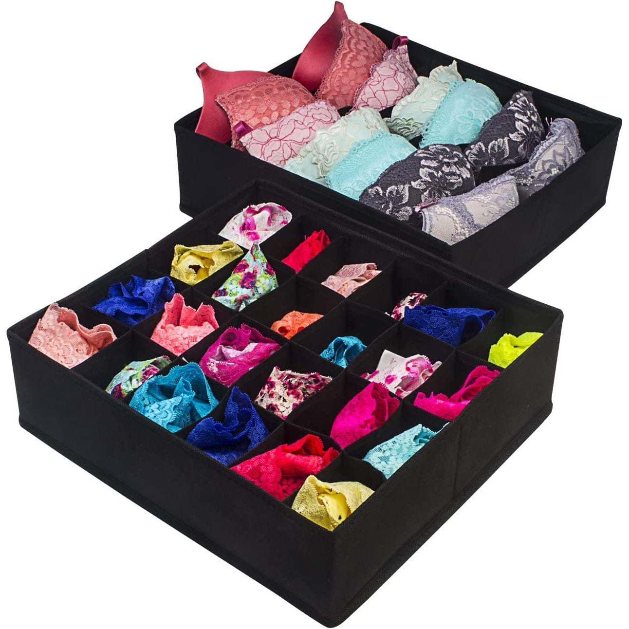 4 Pack Foldable Drawer Dividers Storage Boxes (Black)