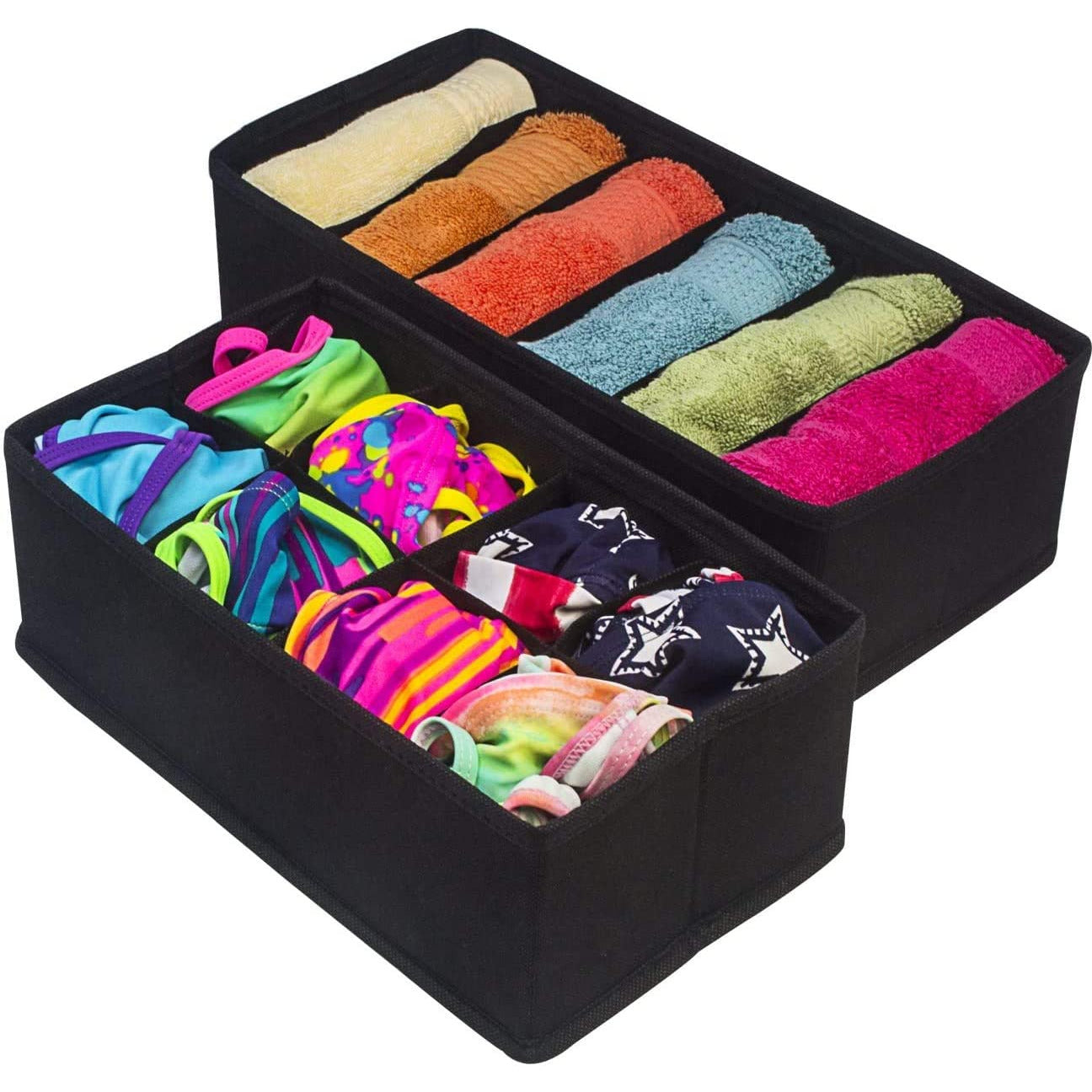 4 Pack Foldable Drawer Dividers Storage Boxes (Black)