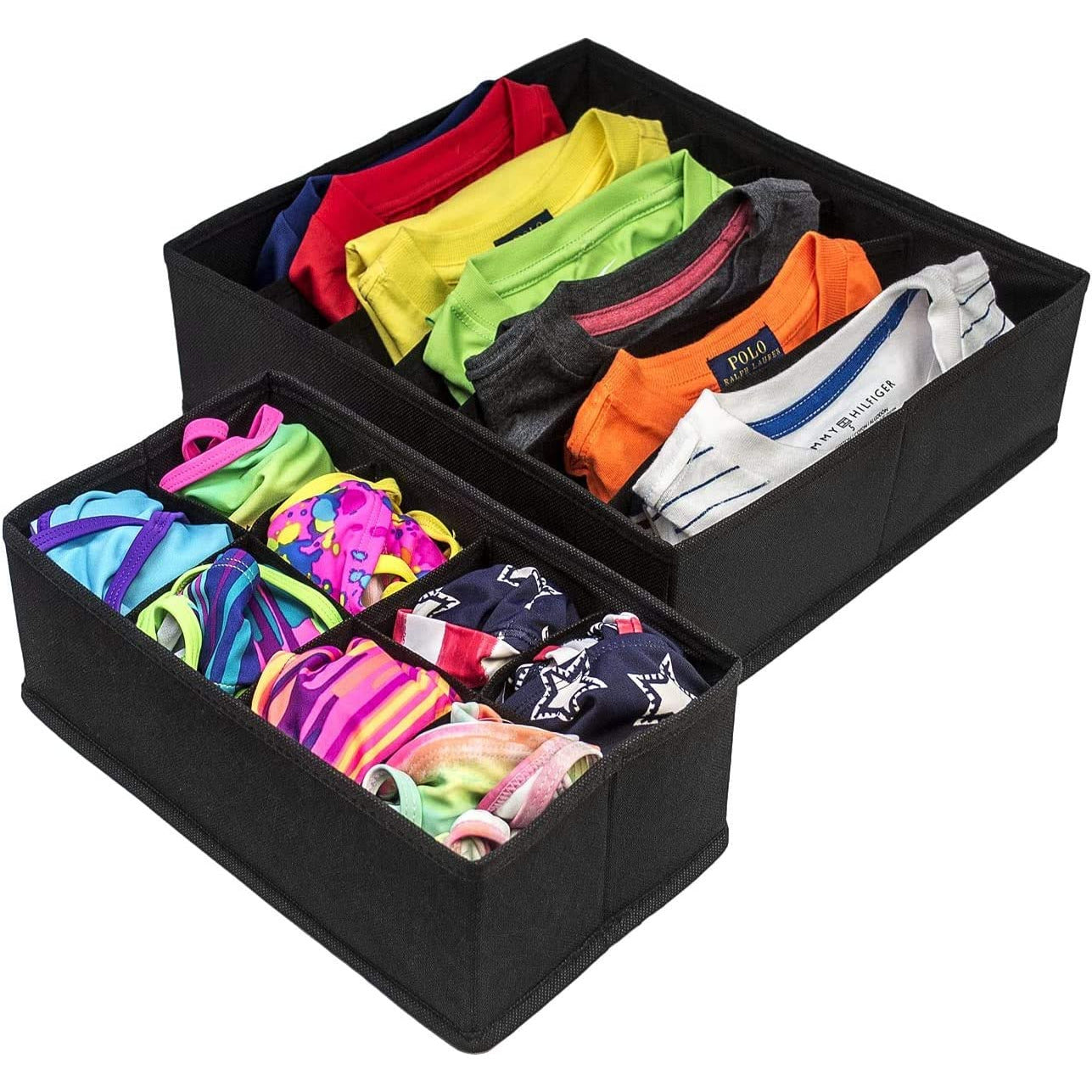 4 Pack Foldable Drawer Dividers Storage Boxes (Black)