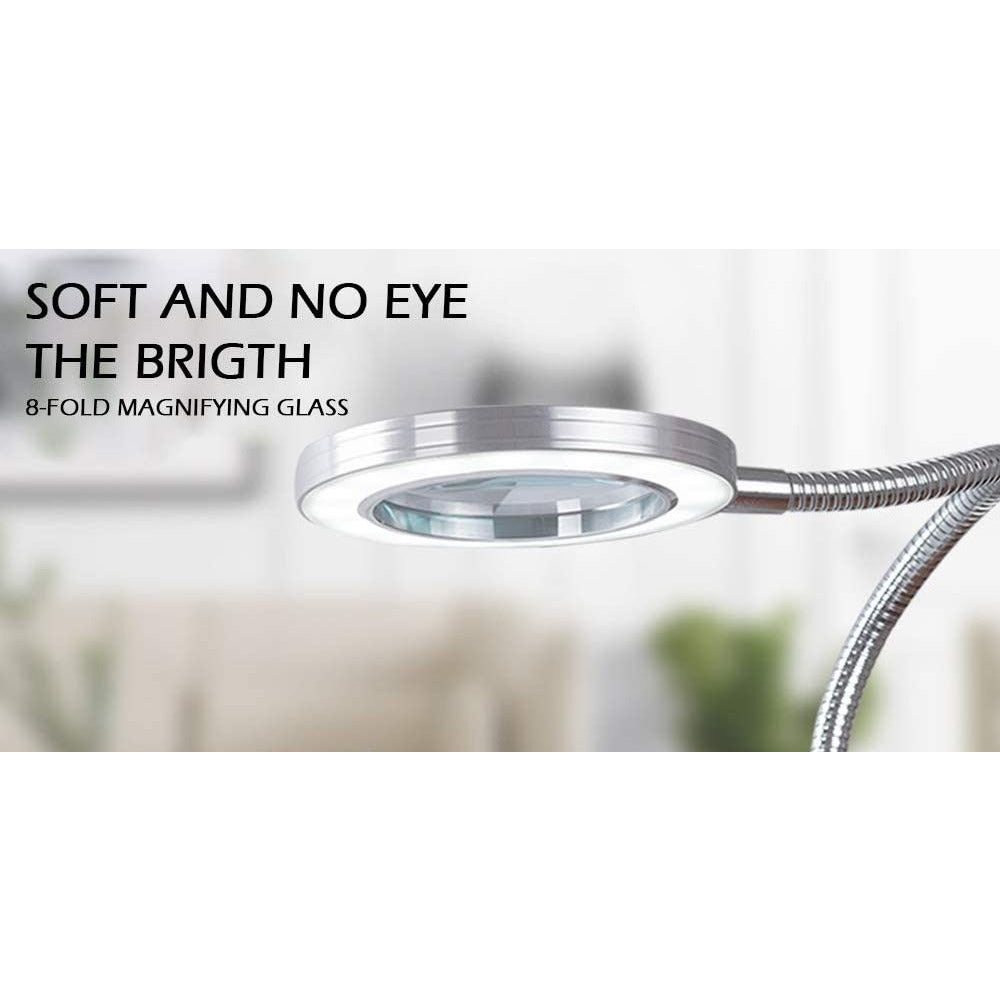 Lighting LED 8X Magnifying Lamp with Metal Clamp 360° Flexible Gooseneck and USB Plug Design for Tattoo, Manicure and Reading