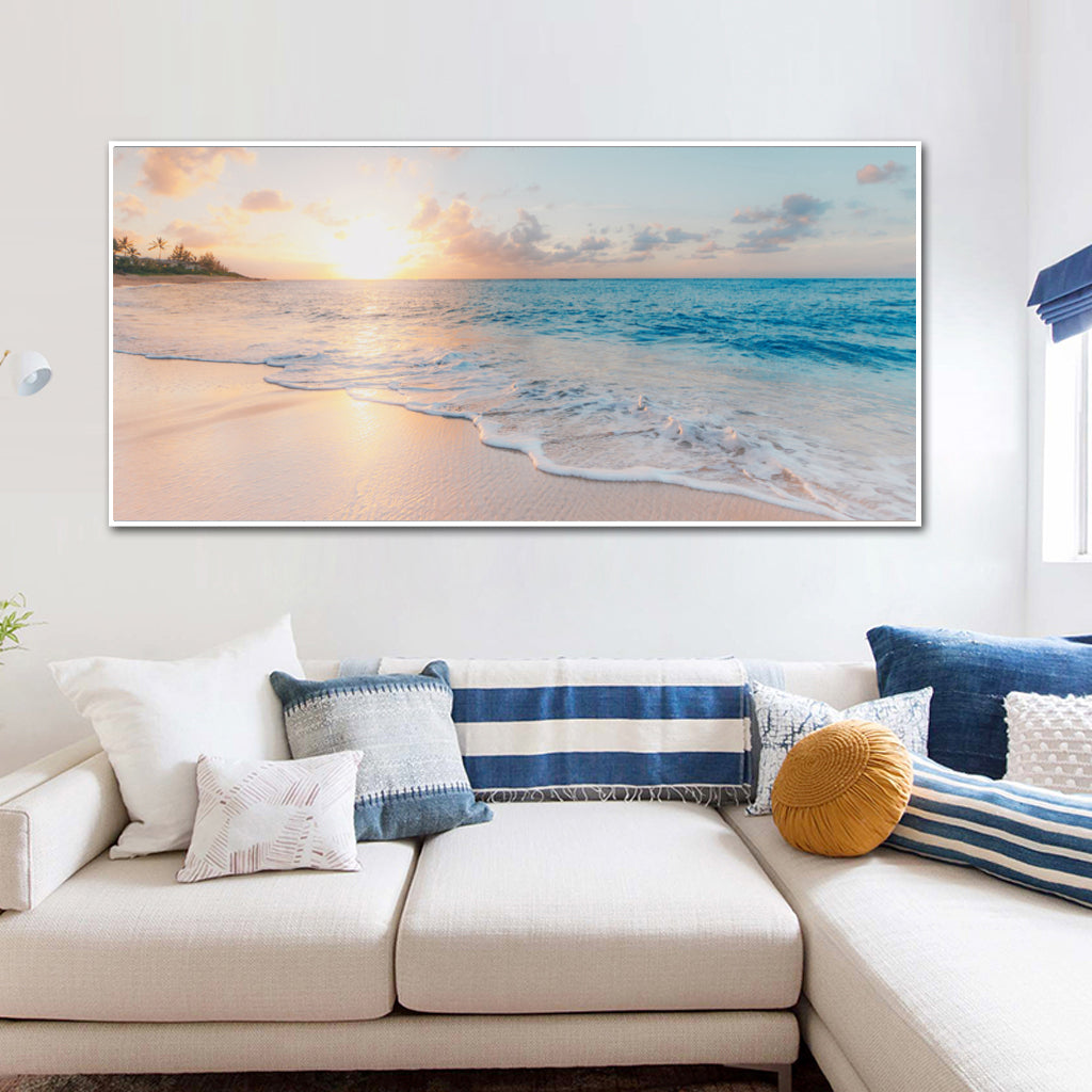 40cmx80cm Ocean and Beach White Frame Canvas