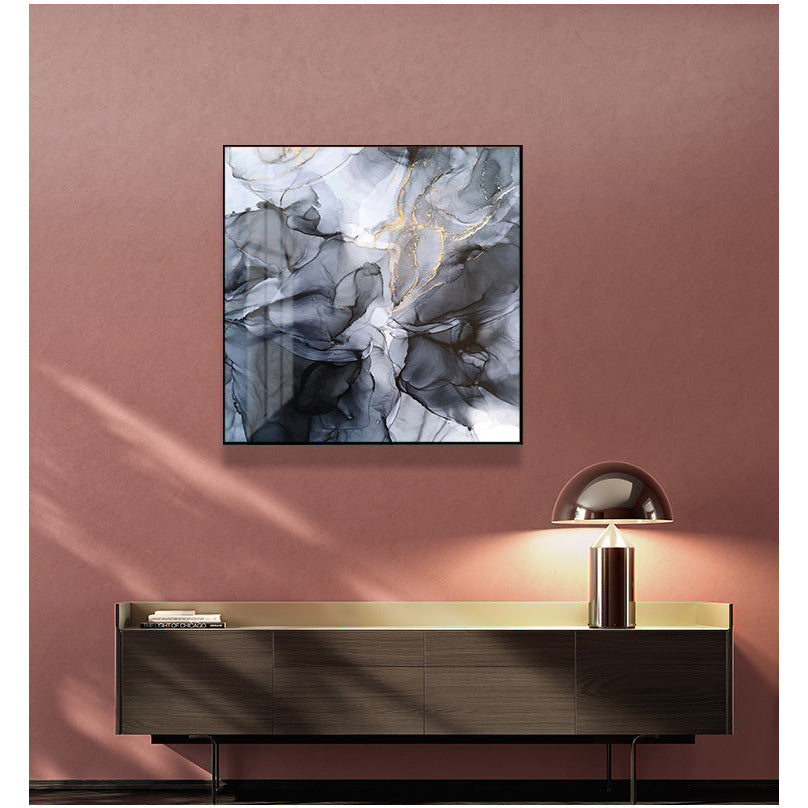 50cmx50cm Marbled Black Grey Black Frame Canvas Wall Art
