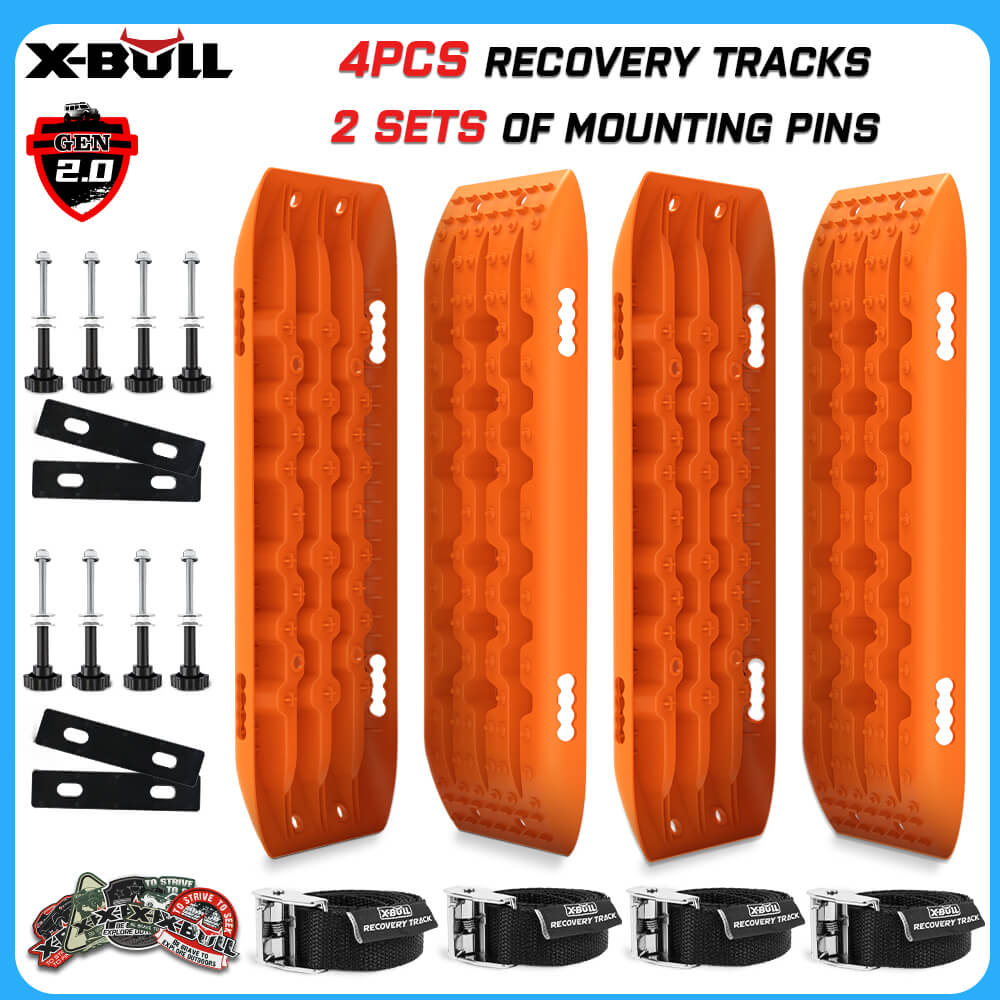 X-BULL 4WD Recovery tracks 10T 2 Pairs/ Sand tracks/ Mud tracks/ Mounting Bolts Pins Gen 2.0 -Orange