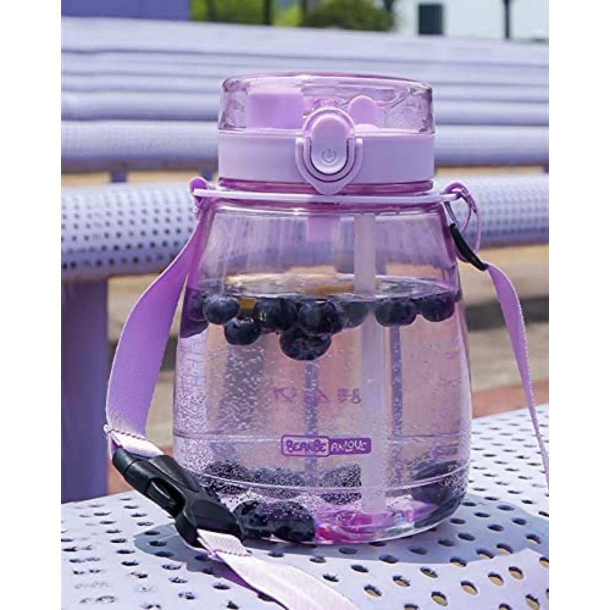 Clear Large Water Bottle Water Jug with Adjustable Shoulder Strap - Purple