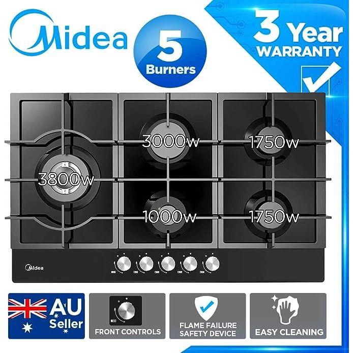 Gas Glass Cooktop 90cm Black