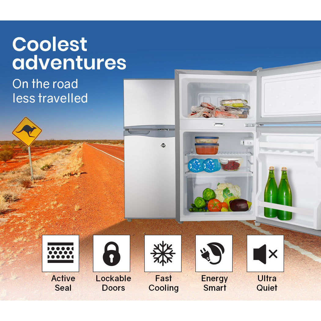 GECKO 95L Portable Fridge Freezer Camping Motorhome Caravan Upright Fridges 12V/24V/240V, Silver