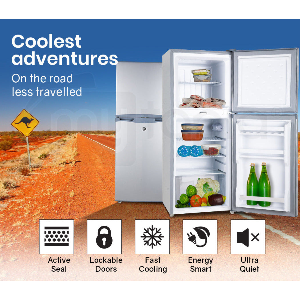 GECKO 125L Portable Fridge Freezer Camping Motorhome Caravan Upright Fridges 12V/24V/240V, Silver