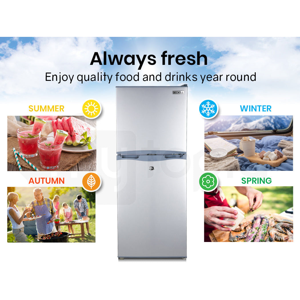 GECKO 125L Portable Fridge Freezer Camping Motorhome Caravan Upright Fridges 12V/24V/240V, Silver