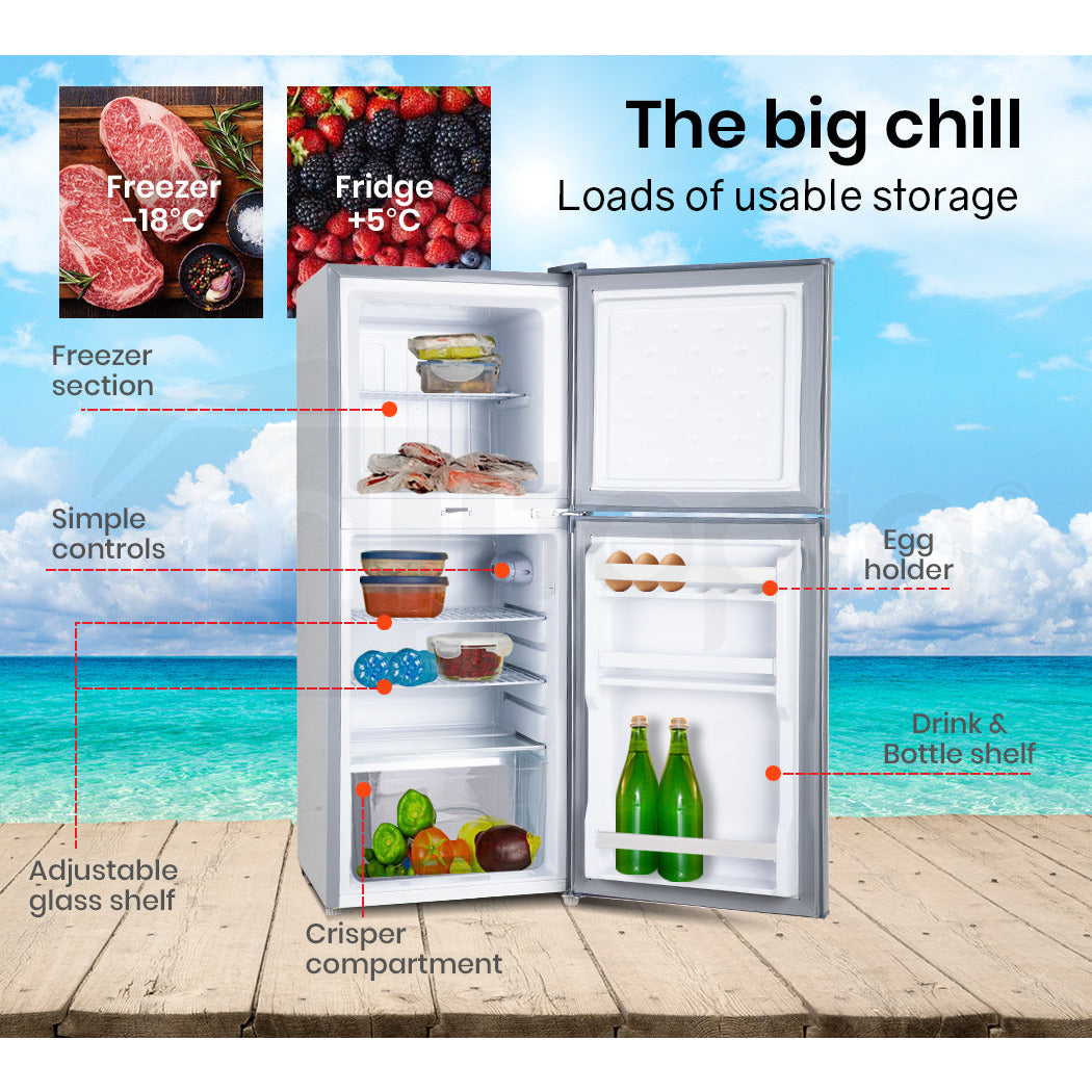 GECKO 125L Portable Fridge Freezer Camping Motorhome Caravan Upright Fridges 12V/24V/240V, Silver