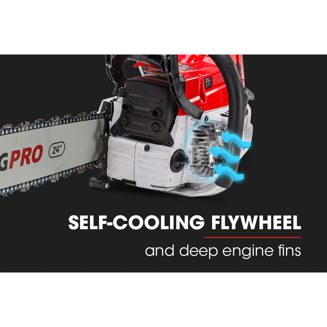 BAUMR-AG Commercial Petrol Chainsaw E-Start 24" Bar Chain Saw Top Handle Tree Pruning