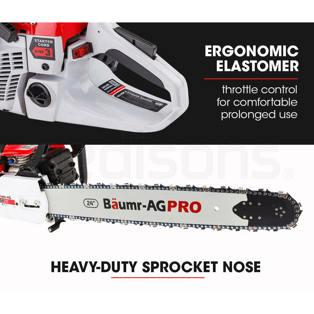 BAUMR-AG Petrol Commercial Chainsaw 24 Bar E-Start Chain Saw Top Handle Pruning