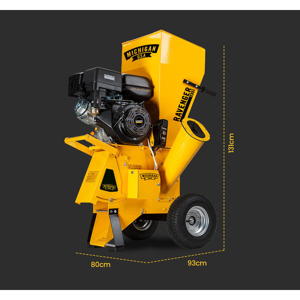 MICHIGAN 18HP Petrol Wood Chipper Commercial 420cc Shredder Mulcher Garden Tree Grinder