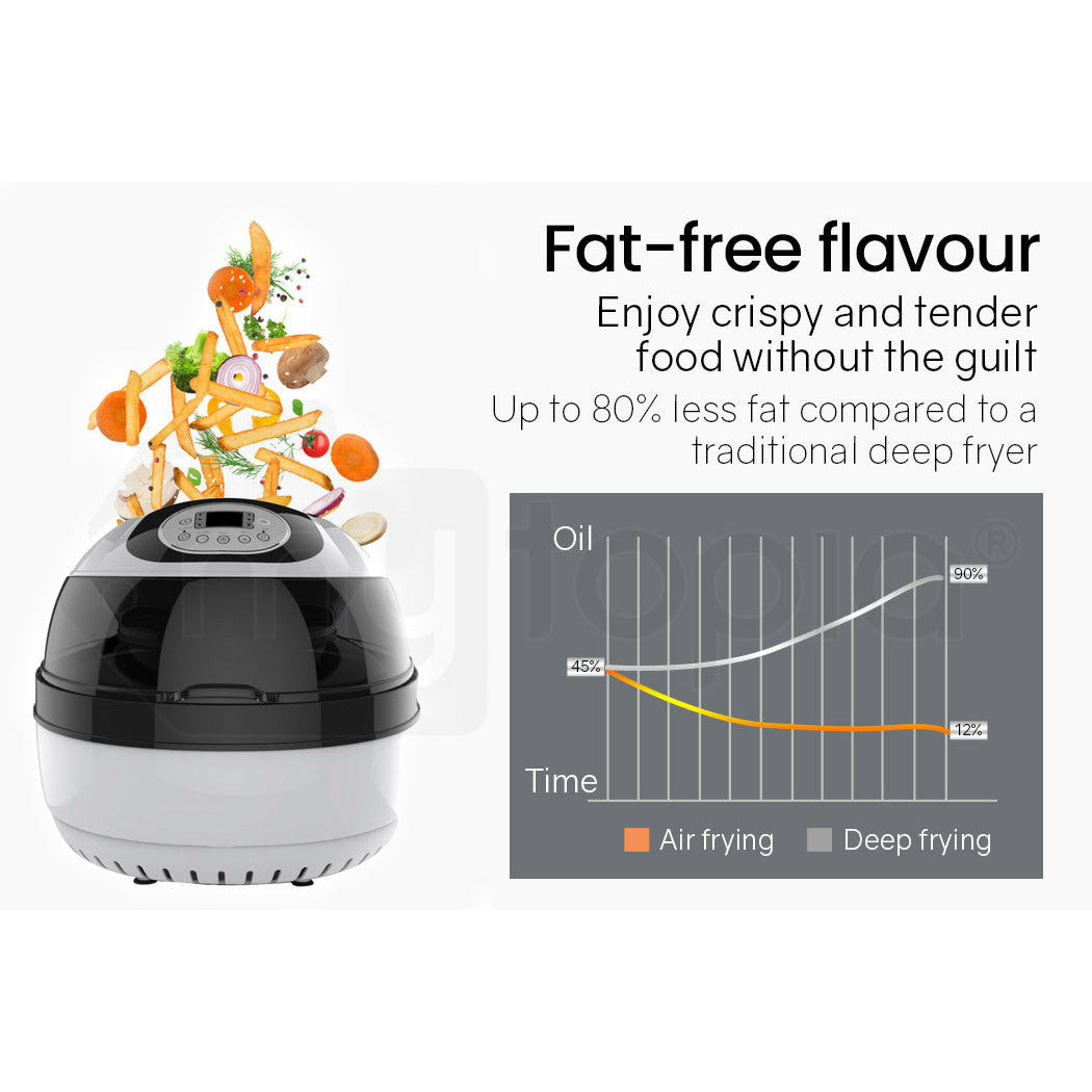EUROCHEF 10L Electric Digital Air Fryer with Rotisserie, Rotating Fry Basket, Rack and Tongs, White