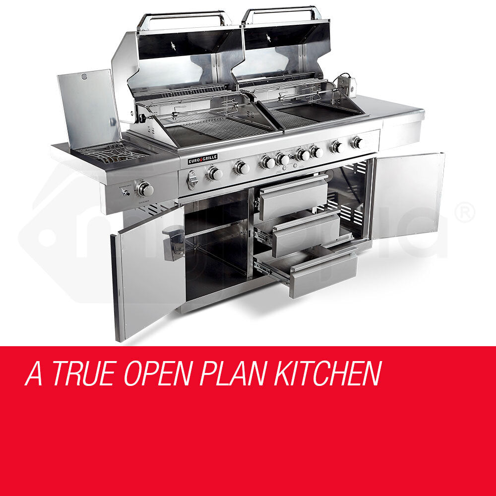 EuroGrille 9 Burner Outdoor BBQ Grill Barbeque Gas Stainless Steel Kitchen Commercial