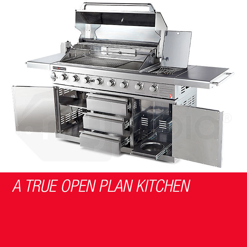 EuroGrille 8 Burner Outdoor BBQ Grill Barbeque Gas Stainless Steel Kitchen Commercial