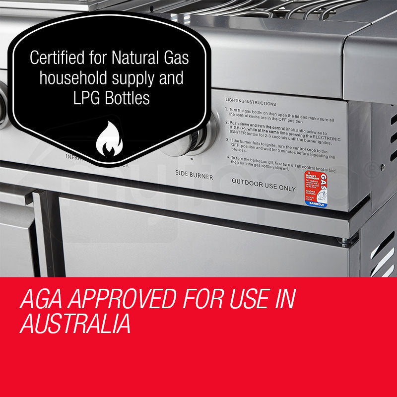 EuroGrille 8 Burner Outdoor BBQ Grill Barbeque Gas Stainless Steel Kitchen Commercial