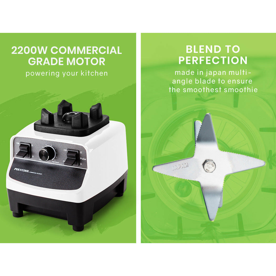 POLYCOOL 2L 2200W Commercial-Grade Blender with BPA-Free Jug for Drink, Smoothie, Food, Ice, White