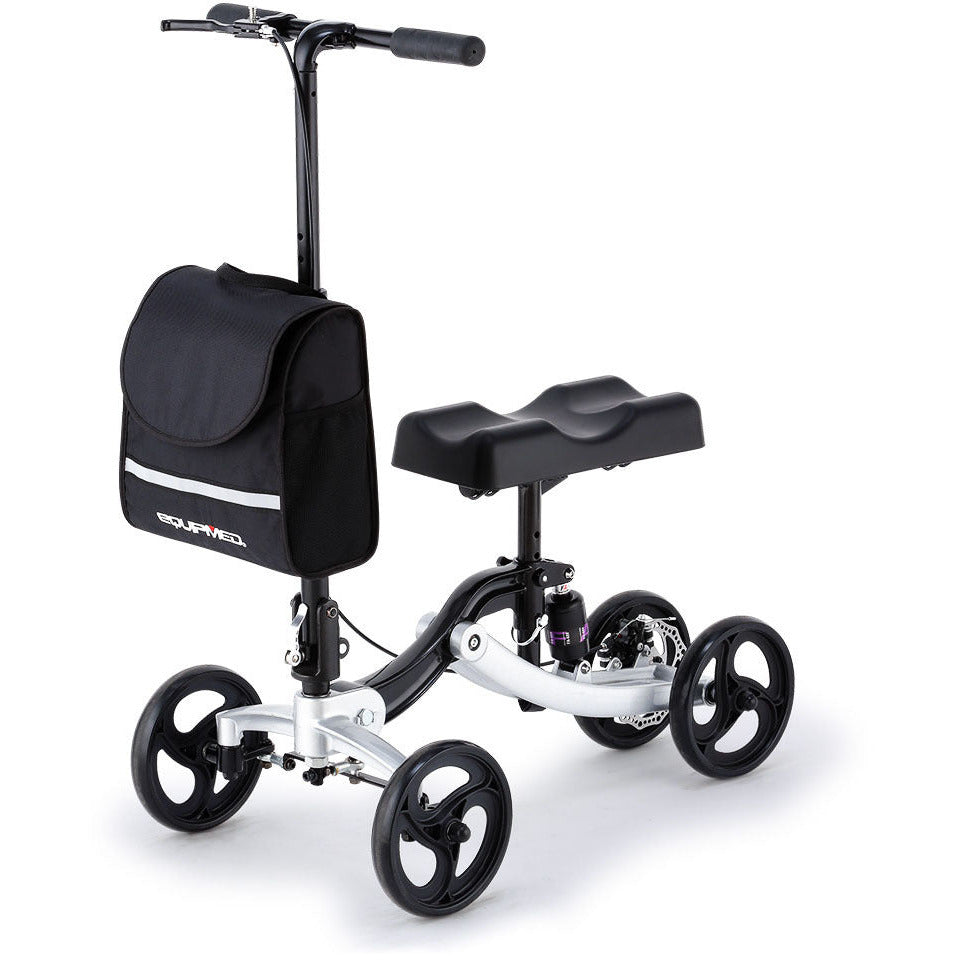EQUIPMED Knee Walker Scooter, Suspension, Disc Brakes, Silver