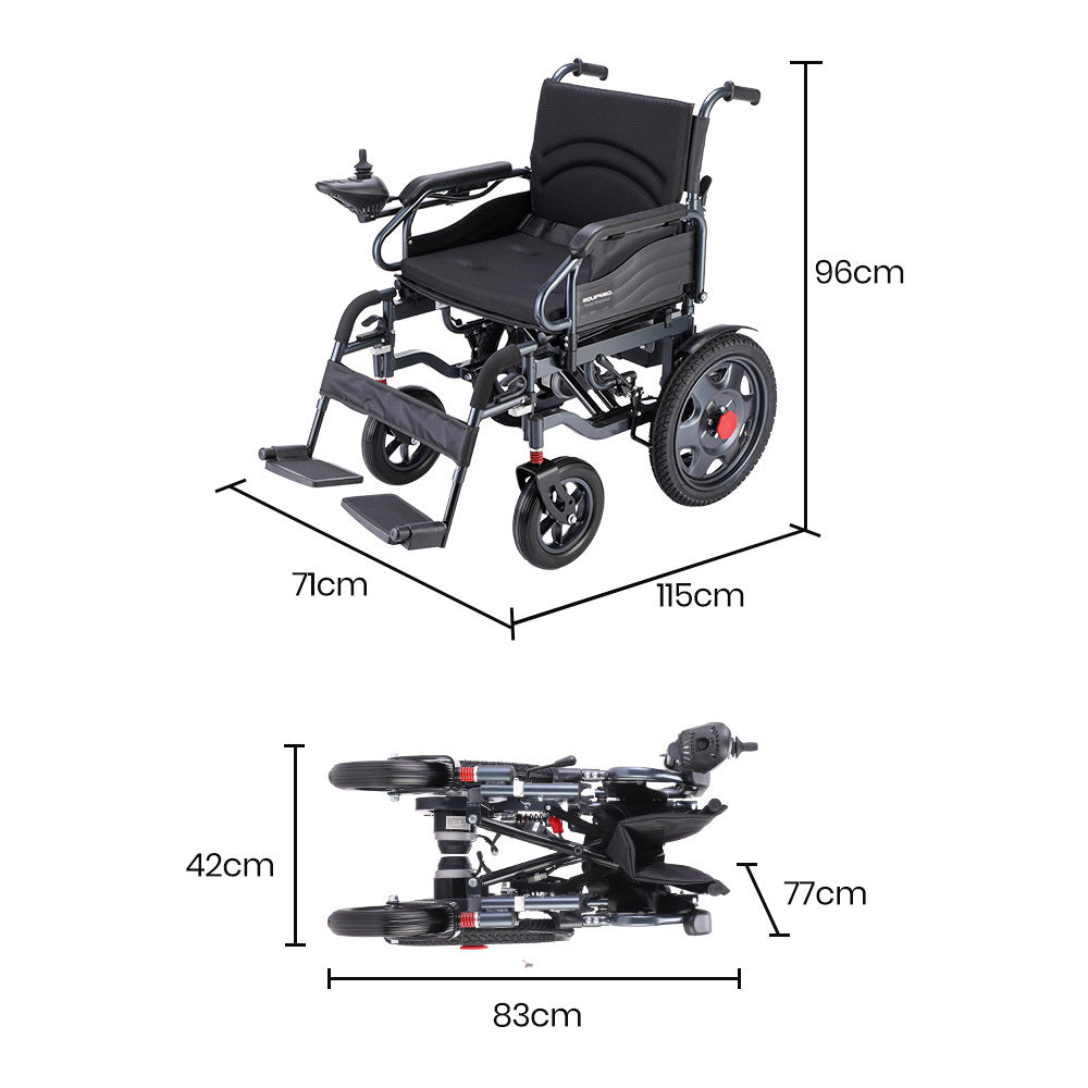 EQUIPMED Power Electric Wheelchair, Folding, 20km Max Frame, Wider Seat, Lithium Battery, Black