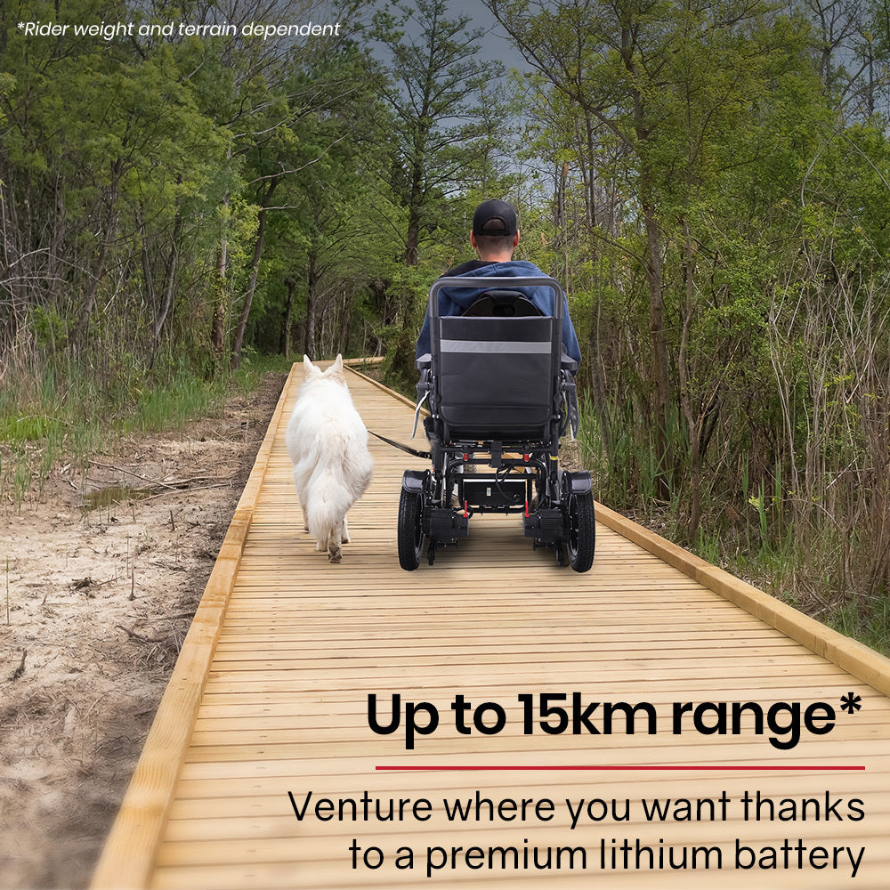 Equipmed Power Electric Wheelchair, Folding, 15km Max Range, Aluminium Frame, Lithium Battery, Black