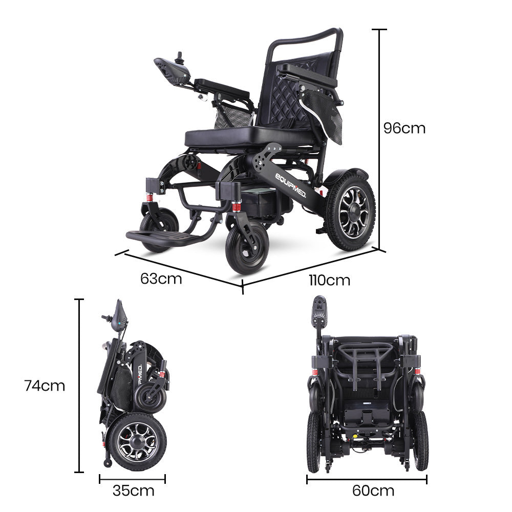 Equipmed Power Electric Wheelchair, Folding, 15km Max Range, Aluminium Frame, Lithium Battery, Black