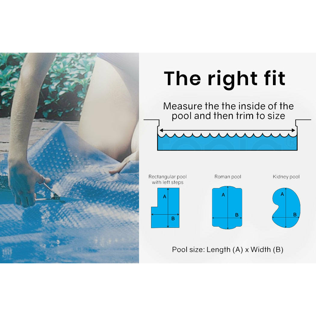 AURELAQUA Pool Cover 500 Micron 9.5x4m Solar Blanket Swimming Thermal Blue Silver