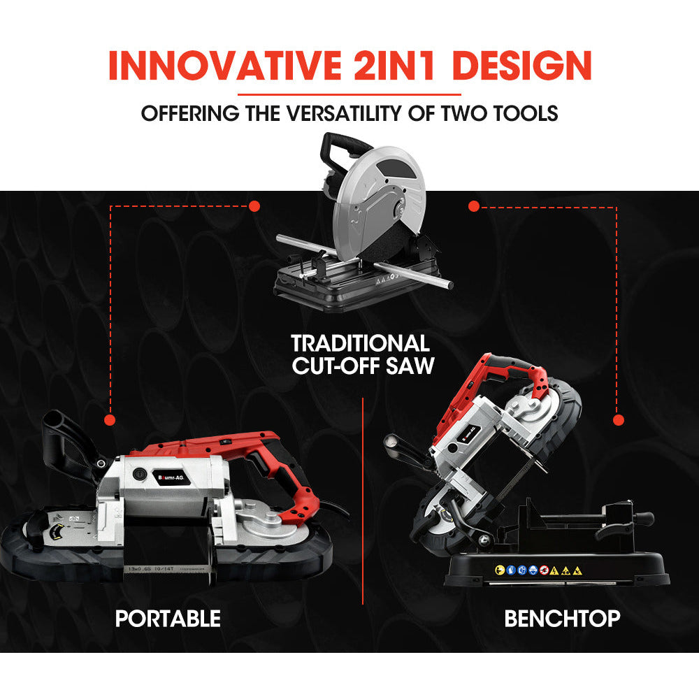 BAUMR-AG Portable Band Saw Cold Cut Metal Cut Off Bandsaw Steel Hand Drop Slicer Cutter Chop