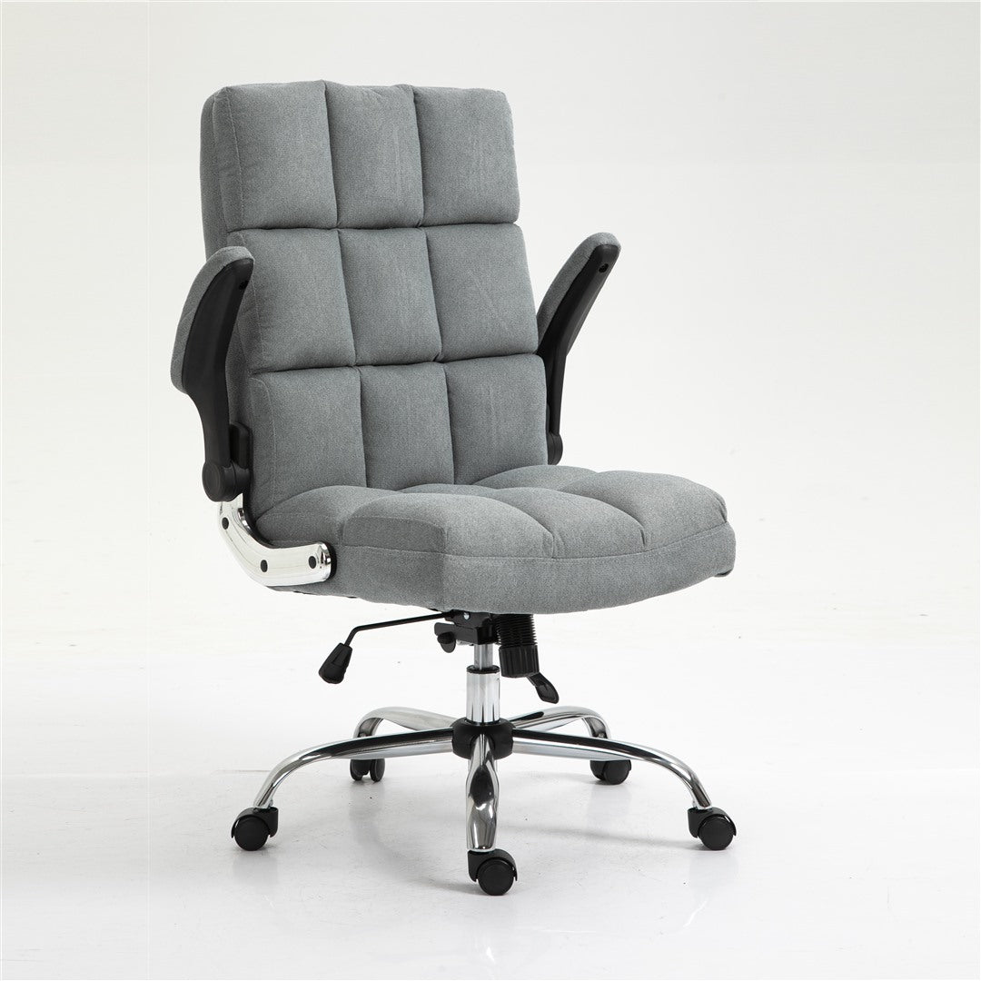 Soft Linen Home Ergonomic Swivel Adjustable Tilt Angle and Flip-up Arms Office Chair