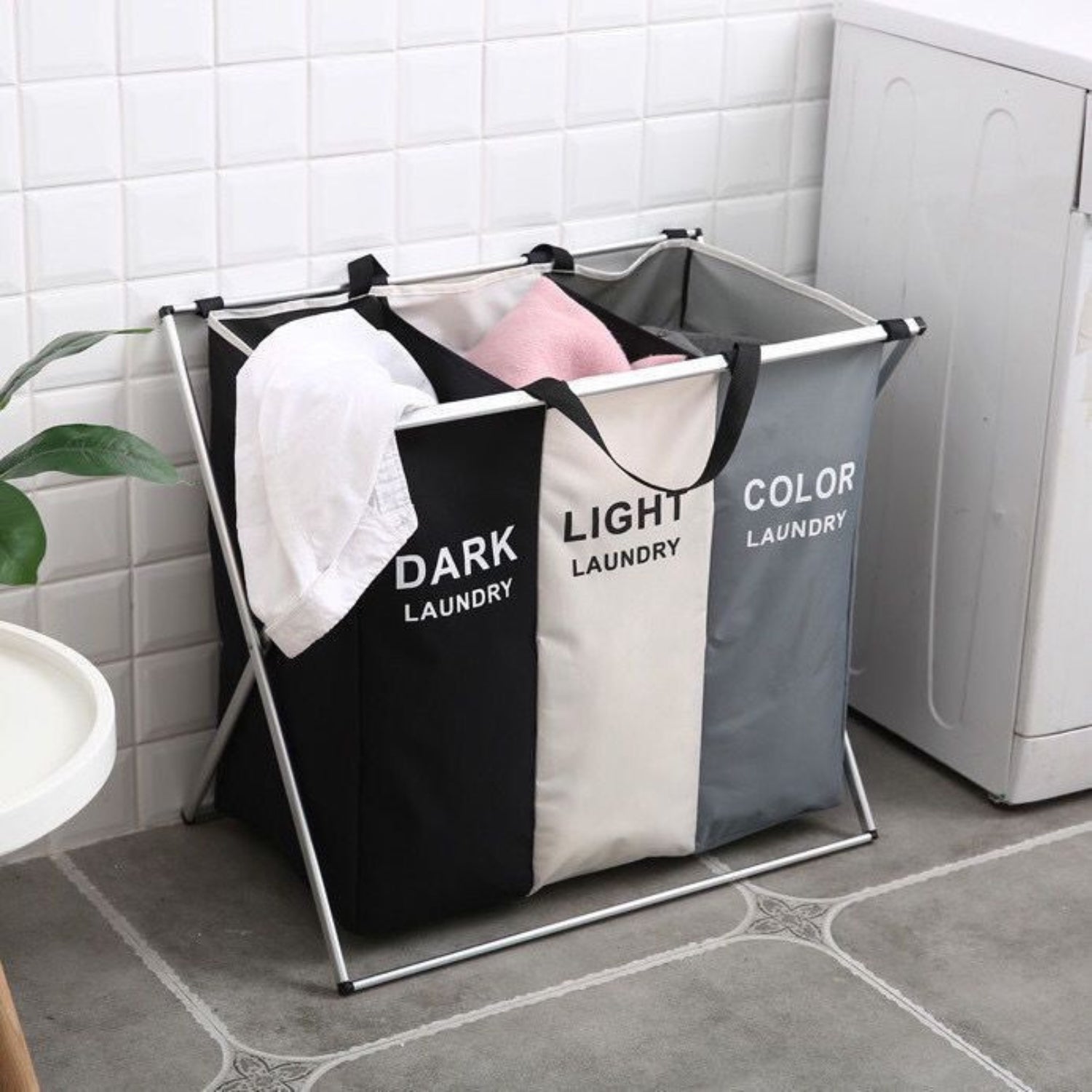GOMINIMO 135L Foldable Laundry Cloth Hamper with 3 Sections (White+Grey+Black) GO-LB-115-XH
