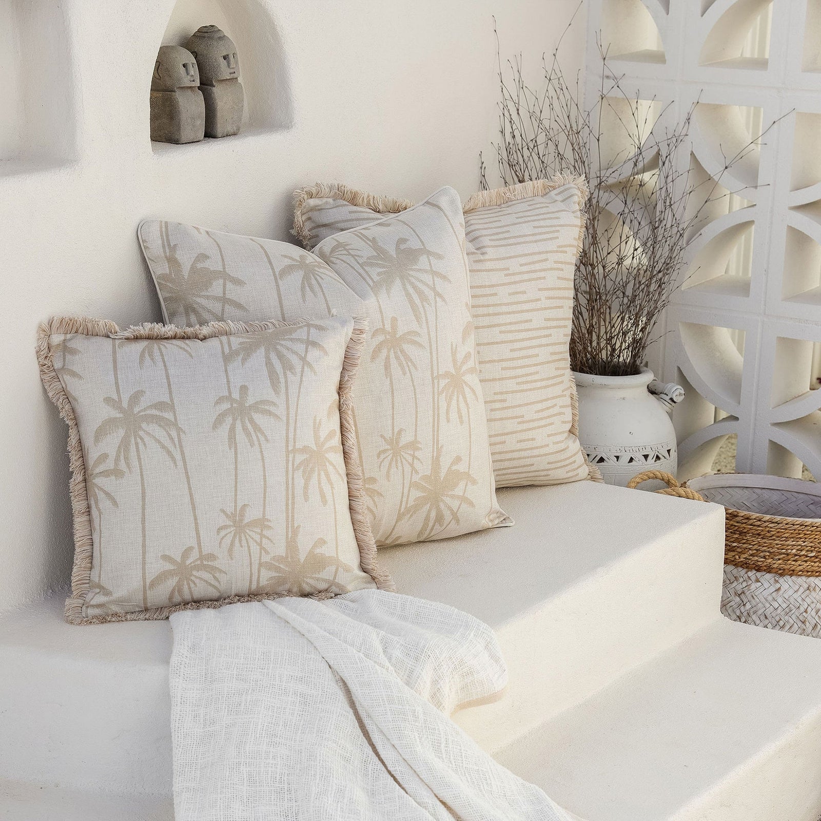 Cushion Cover-With Piping-Tall-Palms-Beige-60cm x 60cm