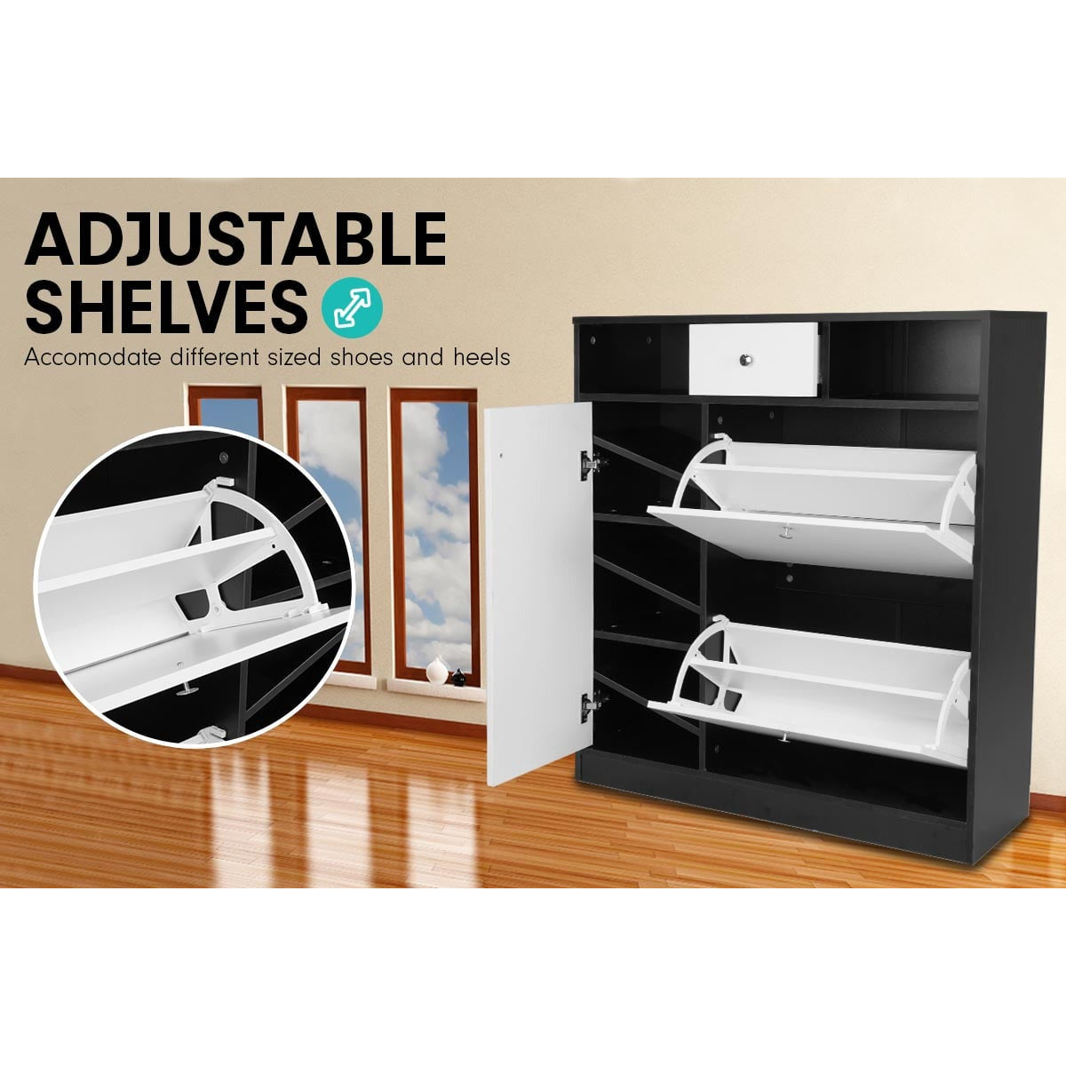 Sarantino Shoe Rack Cabinet Wooden Storage Organiser Shelf Cupboard Drawer