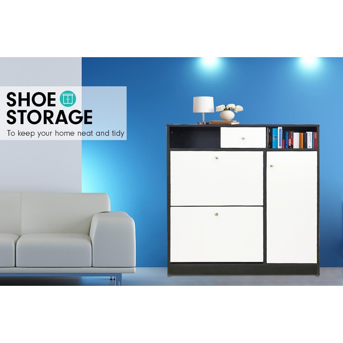 Sarantino Shoe Rack Cabinet Wooden Storage Organiser Shelf Cupboard Drawer