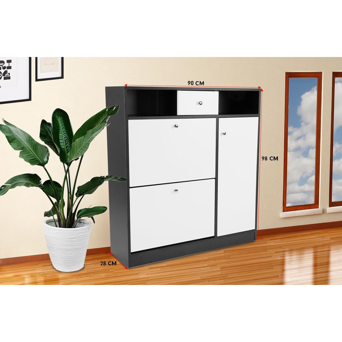 Sarantino Shoe Rack Cabinet Wooden Storage Organiser Shelf Cupboard Drawer