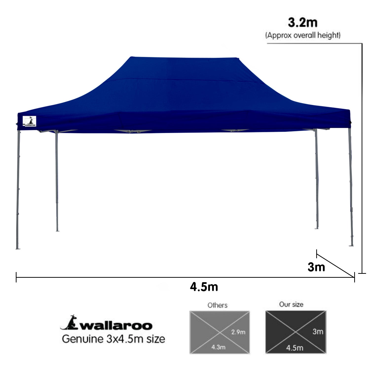 Wallaroo Gazebo Tent Marquee 3x4.5m PopUp Outdoor Blue