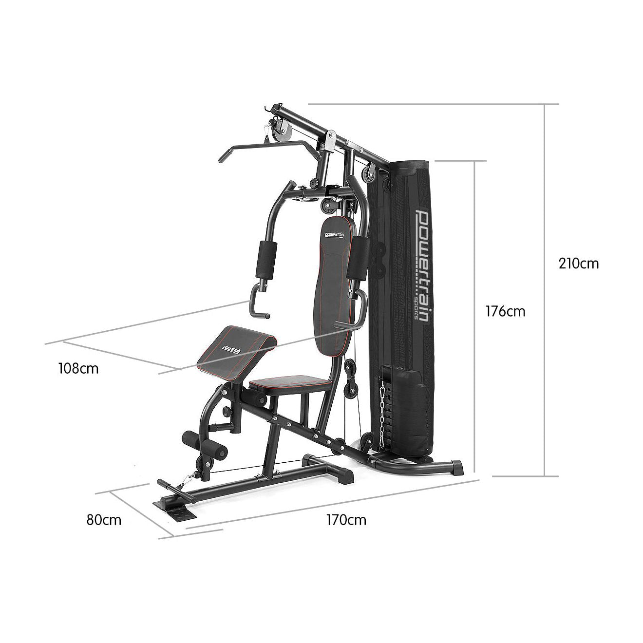 Powertrain Multi Station Home Gym With 68kg Weights Preacher Curl Pad