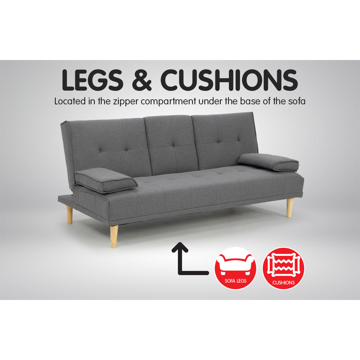 Sarantino Rochester Linen Fabric Sofa Bed Lounge Couch Futon Furniture Suite - Dark Grey