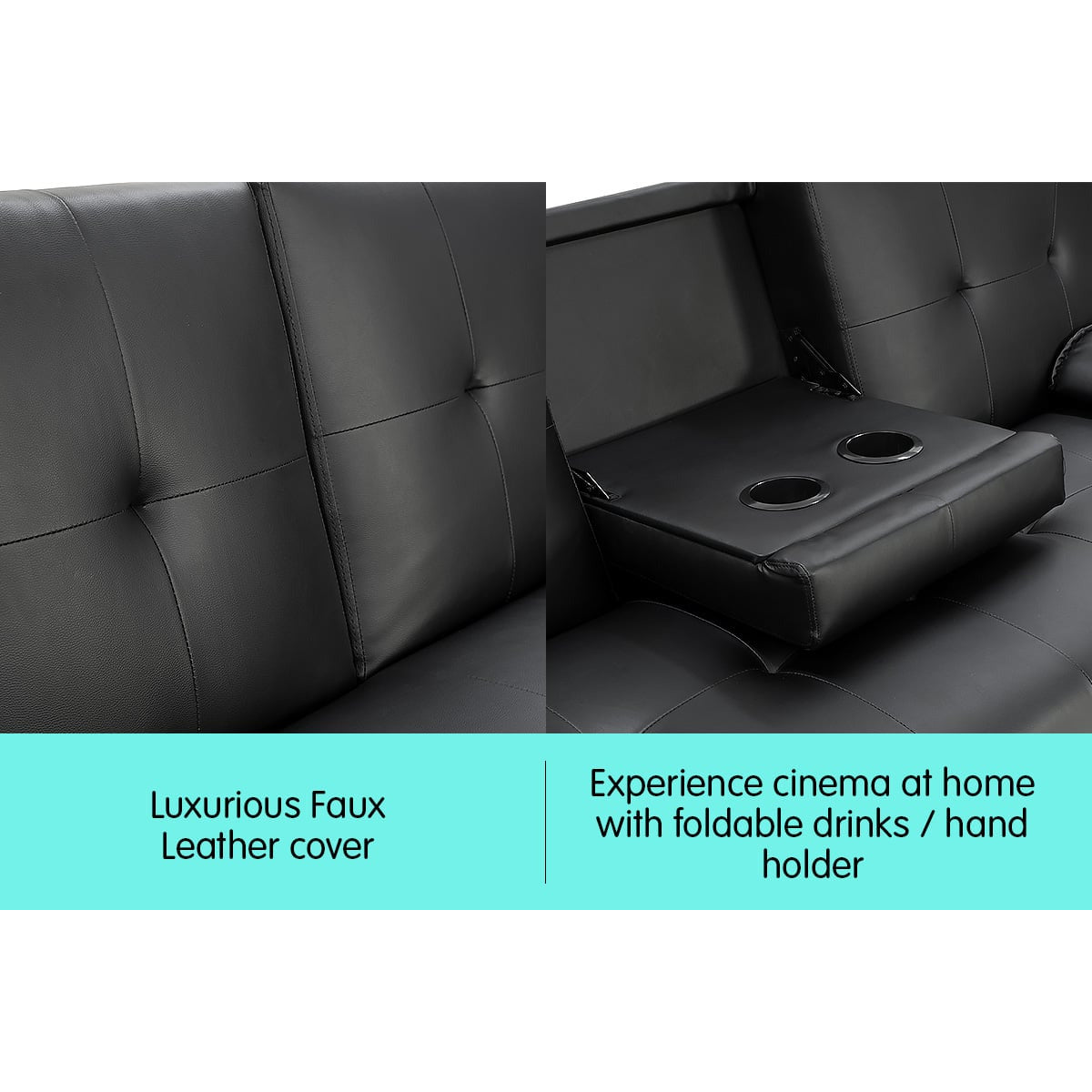 Sarantino Rochester Faux Leather Sofa Bed Lounge Couch Futon Furniture Suite - Black