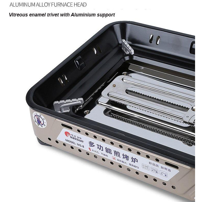 Portable Gas Burner Stove with Inset Non Stick Cooking Pan Cooker Butane Camping 35mm Cooking Pan