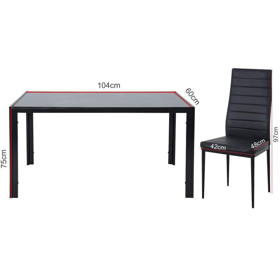 5PC Indoor Dining Table and Chairs Dinner Set Glass Leather Kitchen-Black