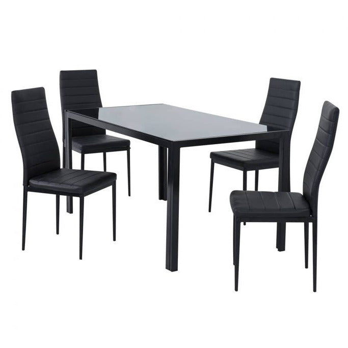 5PC Indoor Dining Table and Chairs Dinner Set Glass Leather Kitchen-Black