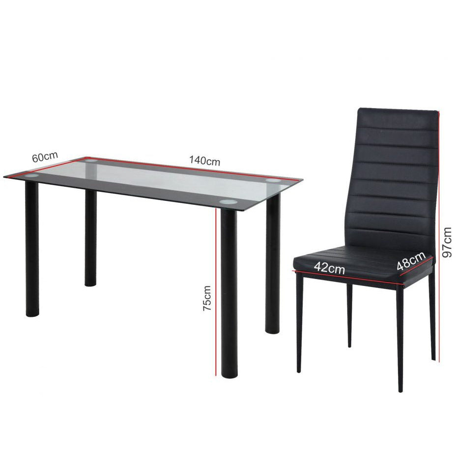 5PC Indoor Dining Table and Chairs Dinner Set Glass Leather Kitchen-Mix Black