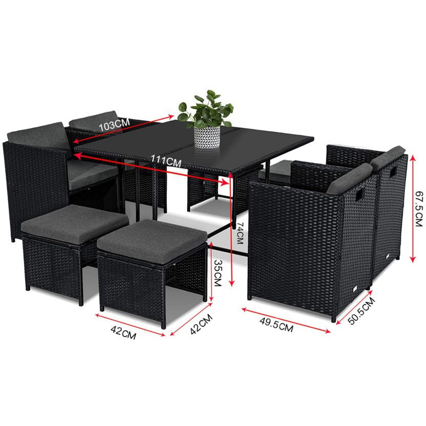 Horrocks 8 Seater Outdoor Dining Set - Black