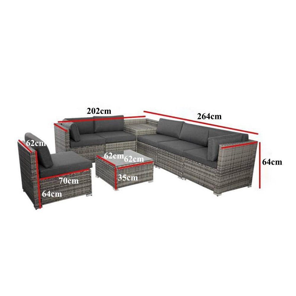8PCS Outdoor Furniture Modular Lounge Sofa Lizard - Grey